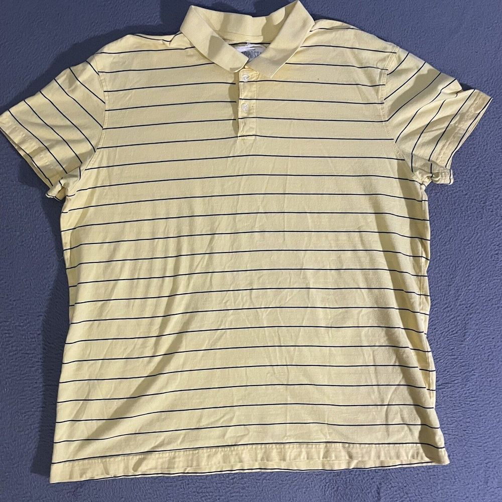 Aeropostale Polo Shirt Mens 2XL Yellow White Striped Rugby Golf Casual Adult